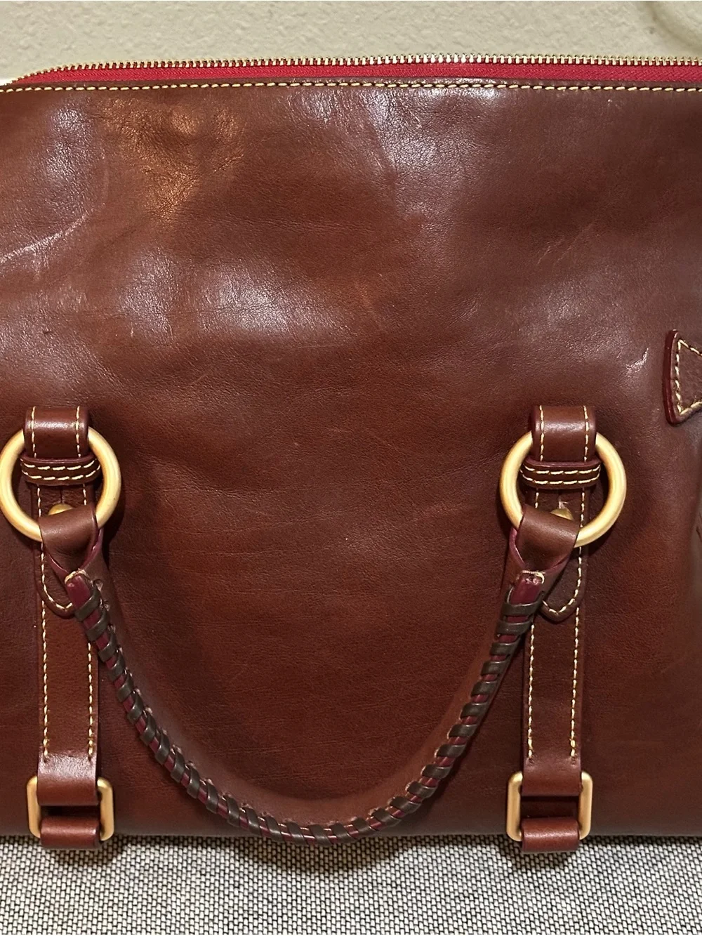 Dooney & Bourke Florentine Large Satchel Chestnut Leather Crossbody EUC